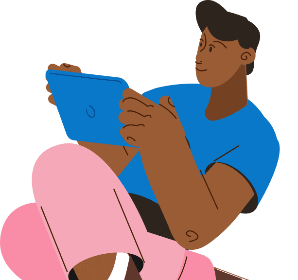An illustration of a man reading off a tablet