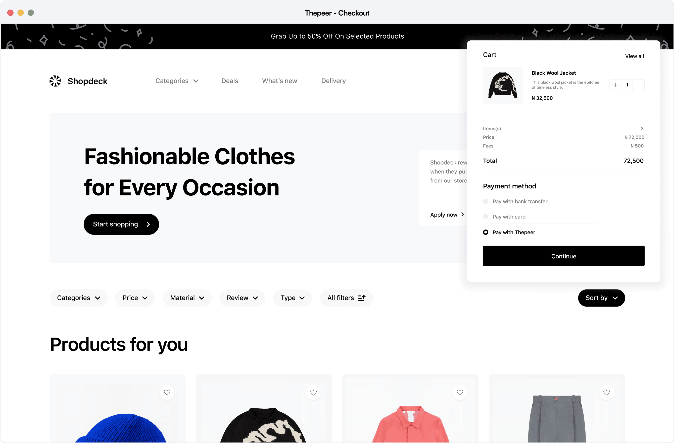 An image of a fashion ecommerce that integrated thepeer