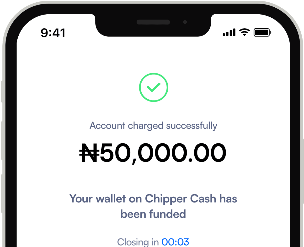 An image of a payment successful screen displaying the wallet name, transaction details such as the amount to be received, from, transaction charge, and the total