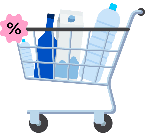 An illustration of a shopping cart filled with some groceries
